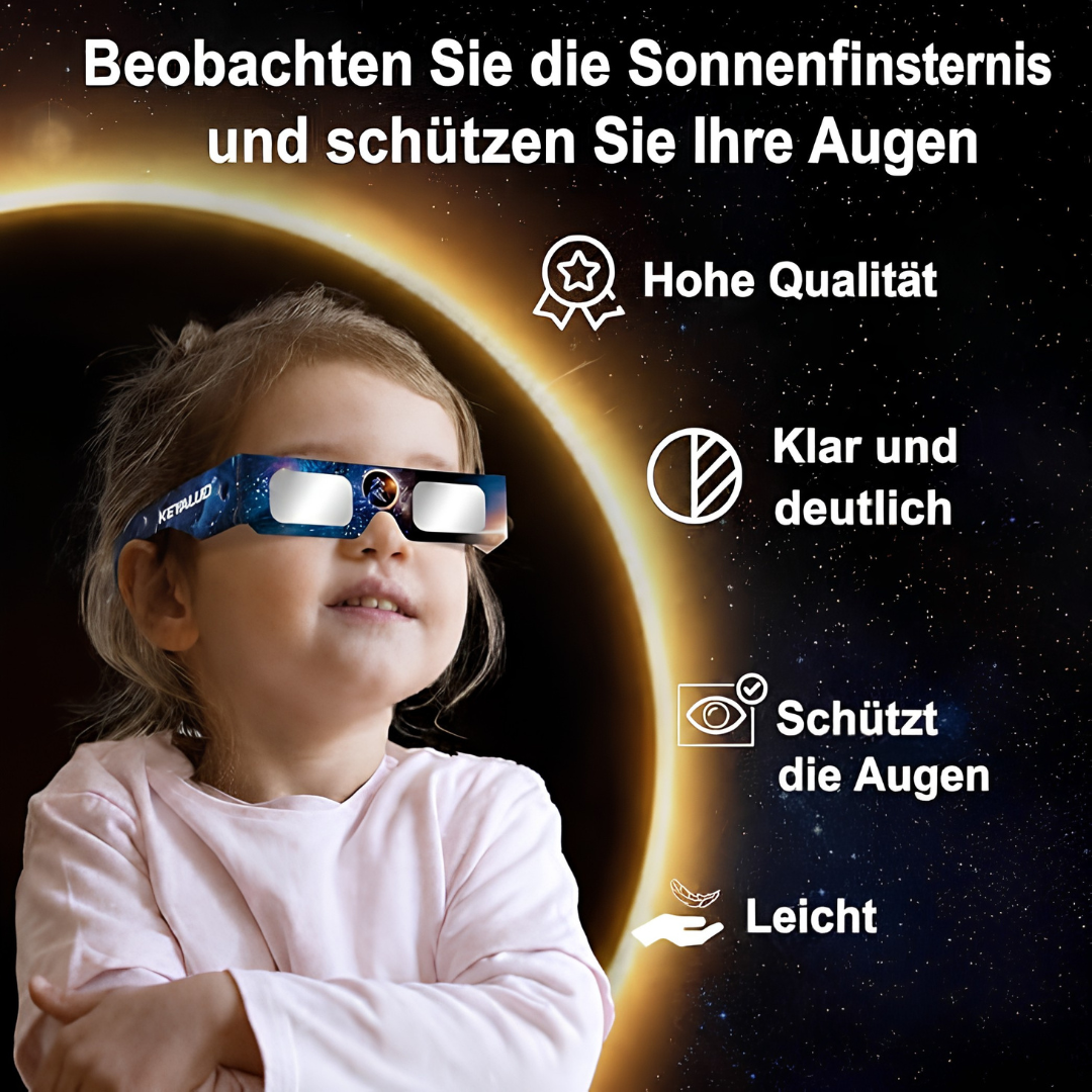 Sonnenfinsternis Brille zur direkten Beobachtung, EN ISO 12312-2:2015(E) & CE-zertifiziert, AAS Zertifizierung 2026 - KroStore