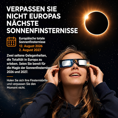 Sonnenfinsternis Brille zur direkten Beobachtung, EN ISO 12312-2:2015(E) & CE-zertifiziert, AAS Zertifizierung 2026 - KroStore