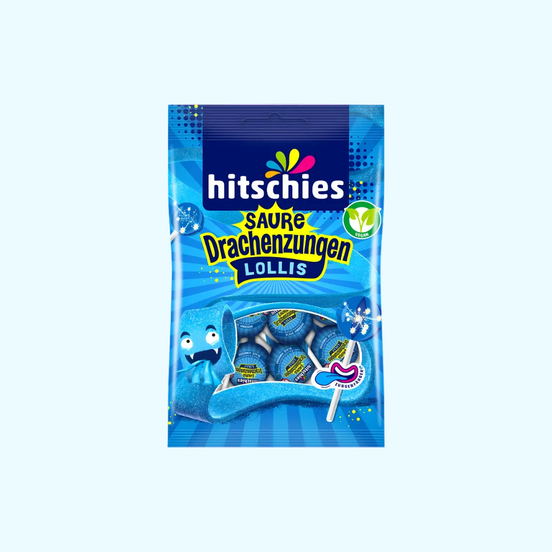 hitschies Saure Drachenzungen Lollis blau 128g - SNACKS24.AT