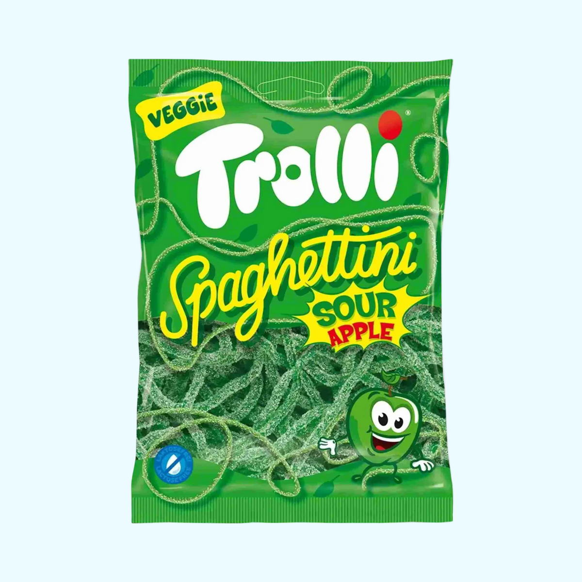 Bunte Trolli Spaghettini Saure Äpfel Süßigkeiten in 100 g Packung, frisches Fruchtgummi von KroVending e.U.